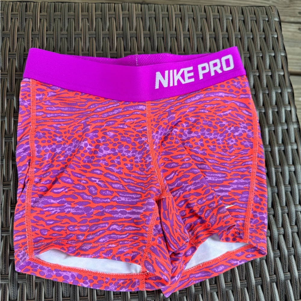 Nike Pro Girls Purple and Orange Shorts